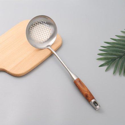 [XVHIKS01177] 304 Stainless Steel Skimmer Ladle with Wooden Handle