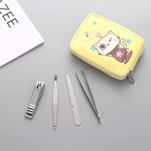 4-in-1 Manicure Set with Rectangular Mirror (Light Yellow)