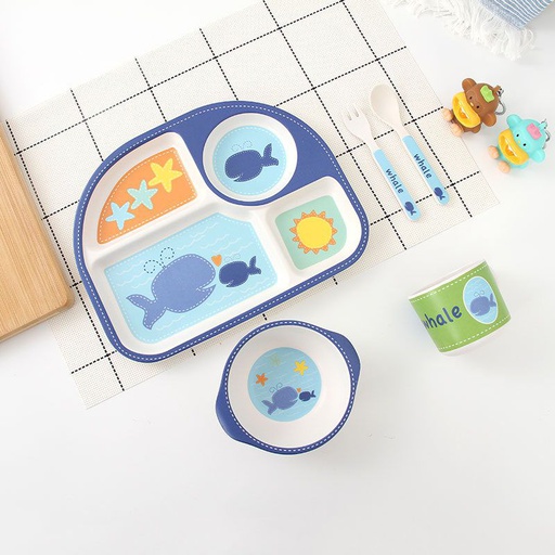 [XVHIKS02409] 5-in-1 Bamboo Fibre Tableware Set 002-Whale