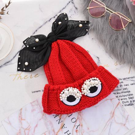 [XVSPH01656] Beautiful Eyes Knit Hat -red