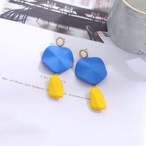 [XVFAJ00552] Blue Geometry Dangle Earrings