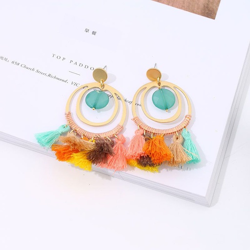 [XVFAJ00555] Bohemia Style Colorful Tassels Hoops Dangle Earrings